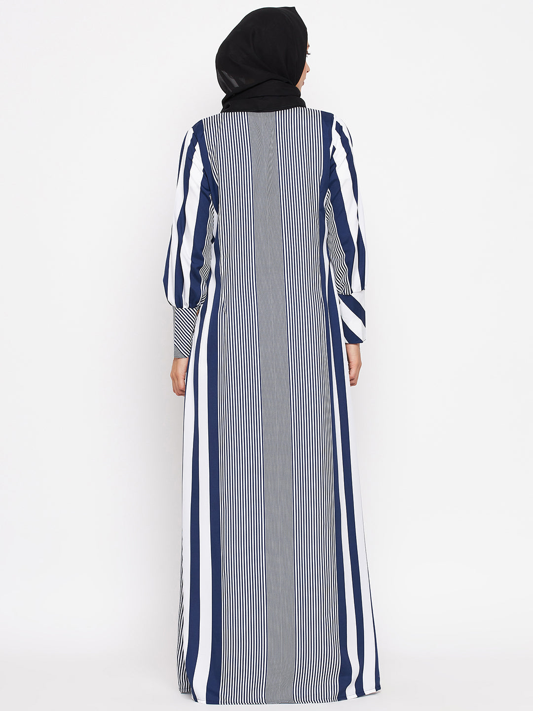 Nabia Blue Front Open Striped Abaya with Georgette Scarf for Women