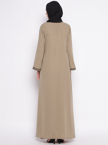 Nabia Beige A-line Nida Matte Fabric Abaya For Women With Georgette Scarf