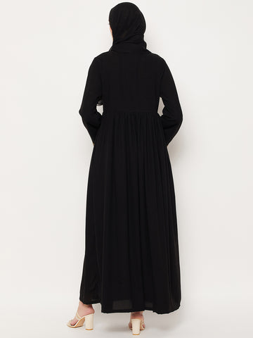 Nabia Black Nida Matte Fabric Embroidery Design Women Abaya With Georgette Scarf