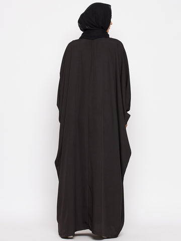 Nabia  Women Black Solid Crepe Design Kaftan Abaya With Georgette Scarf