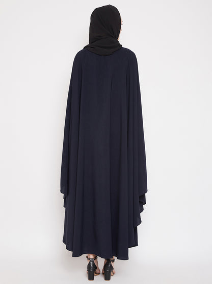 Nabia Women Blue Irani Kaftan Abaya Enhanced With Chikan Hand Embroidered With Georgette Scarf