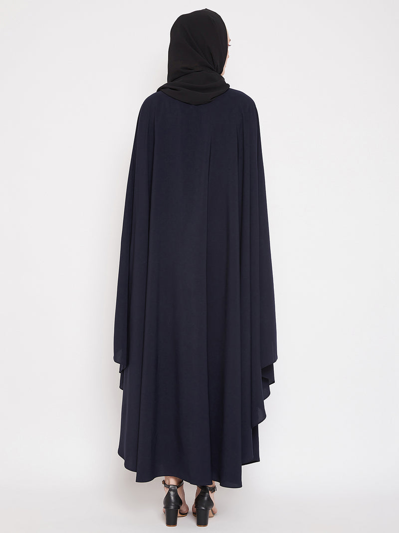 Nabia Women Blue Irani Kaftan Abaya Enhanced With Chikan Hand Embroidered With Georgette Scarf