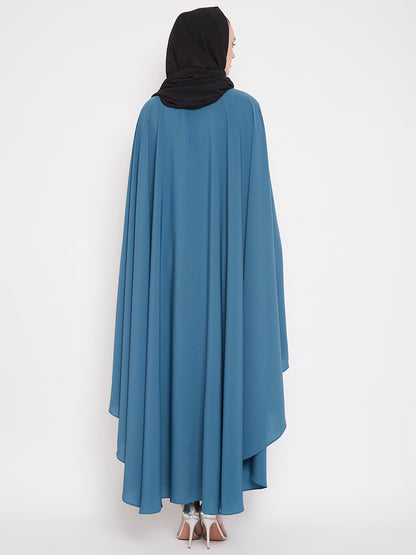 Nabia Sky Blue Irani Kaftan Abaya Chikan Hand Embroidered with Georgette Scarf