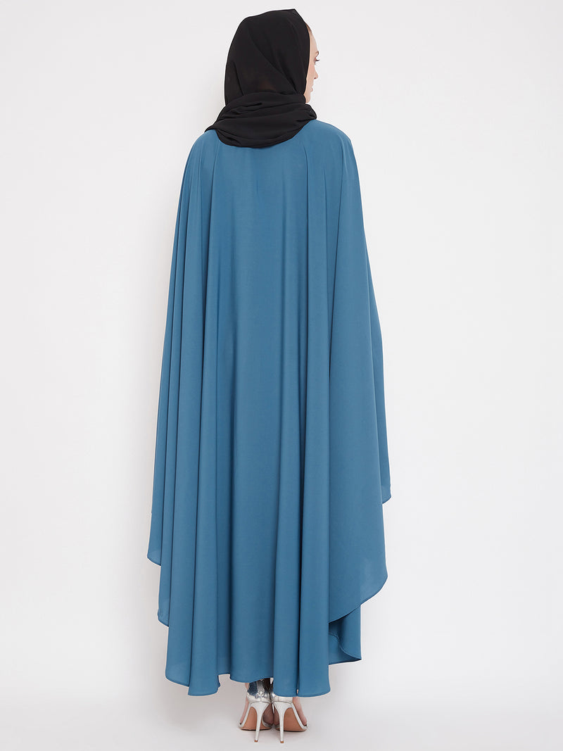 Nabia Women Sky Blue Irani Kaftan Abaya Enhanced With Chikan Hand Embroidered With Georgette Scarf
