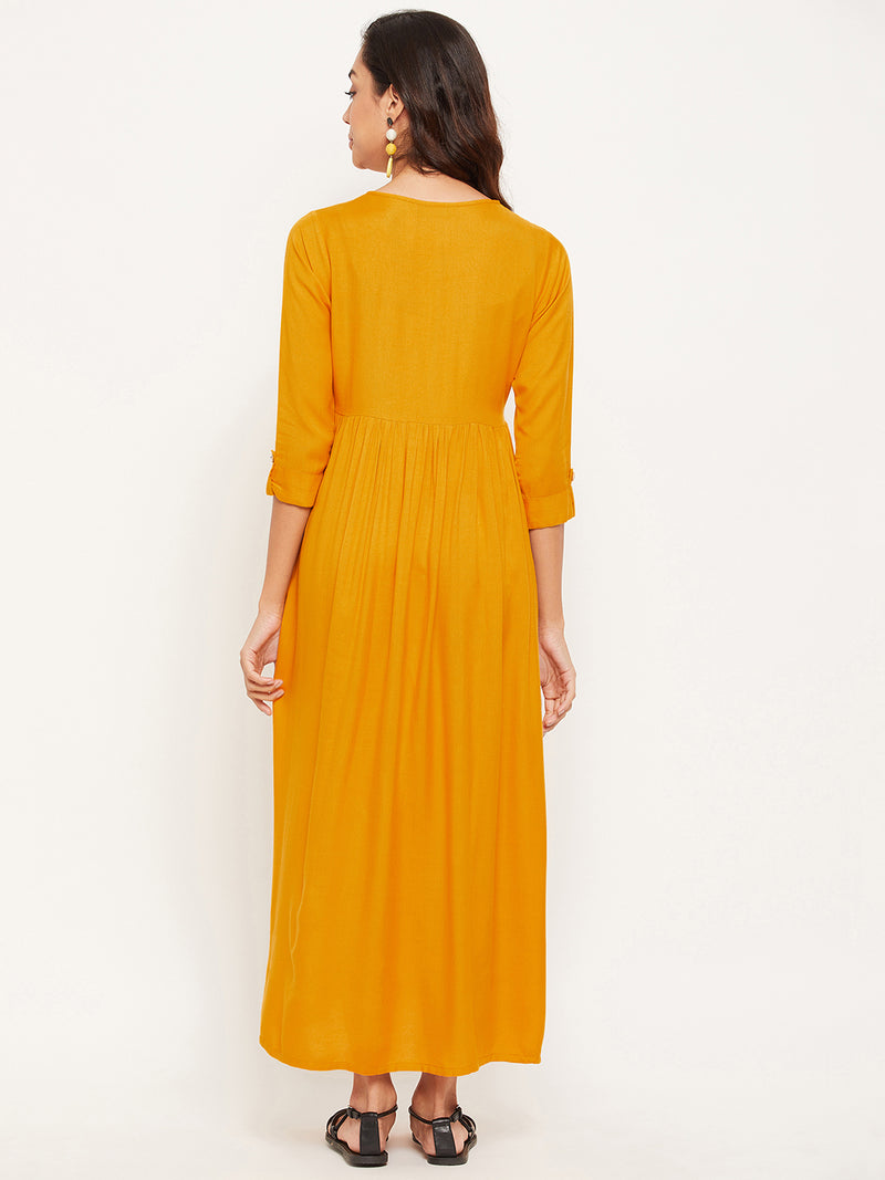 Yellow Solid Maternity Dress for Women