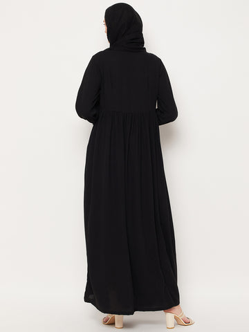 Nabia Black Lace Nida Matte Women Abaya With Georgette Scarf