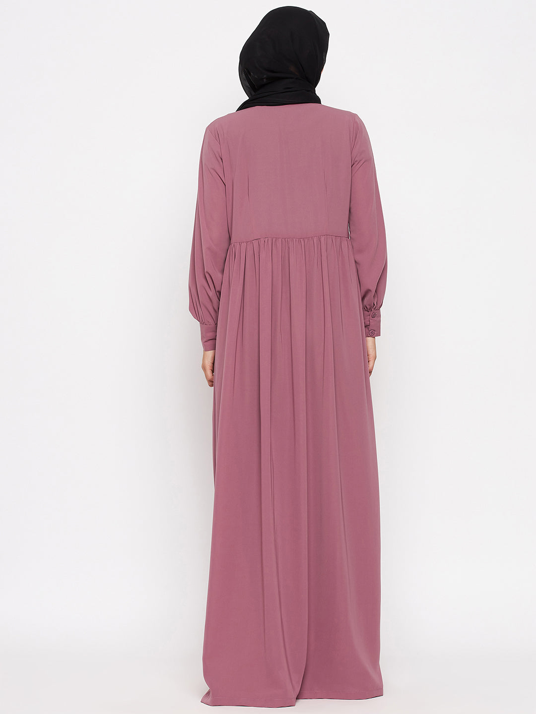 Nabia  Women Fuse Pink Nida Matte Abaya With Georgette Scarf