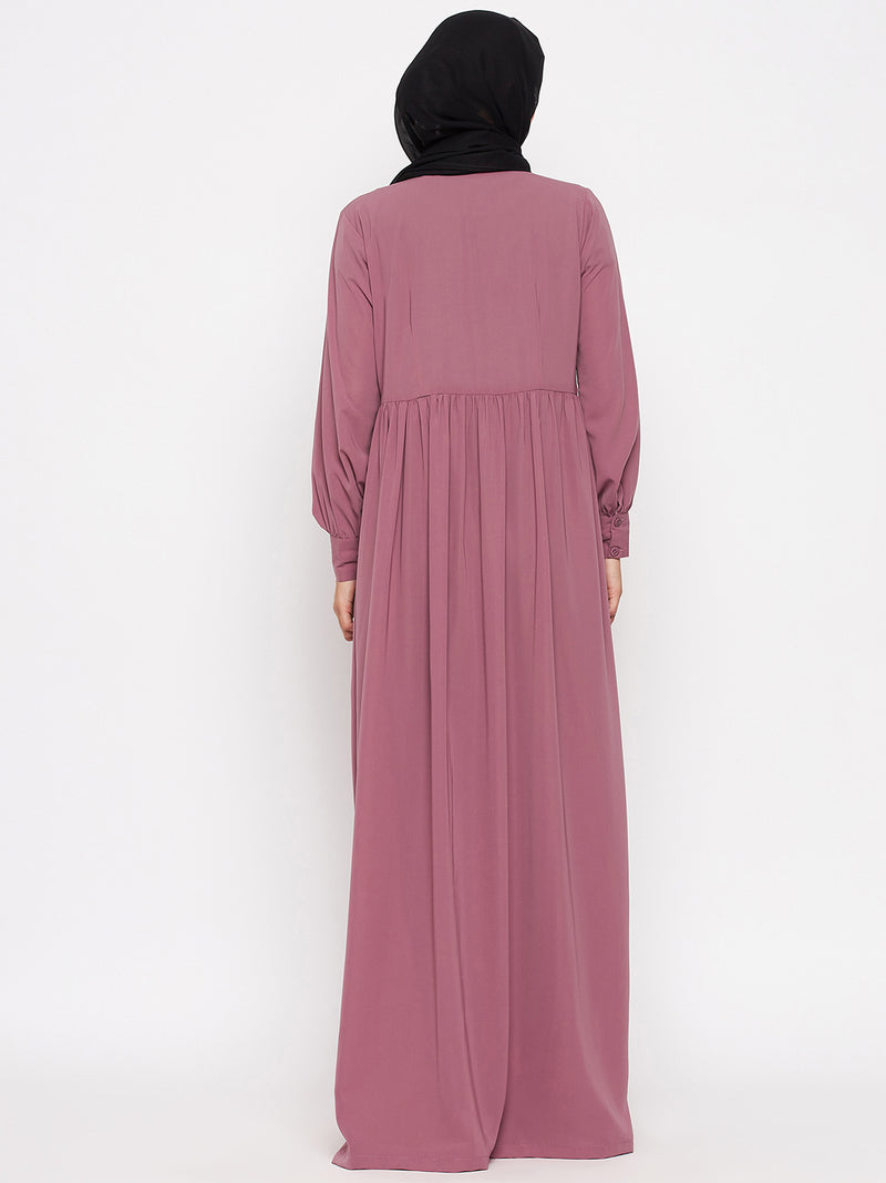 Nabia  Women Fuse Pink Nida Matte Abaya With Georgette Scarf