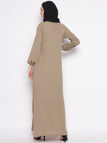Nabia Beige A-line Nida Matte Fabric Abaya For Women Georgette Scarf