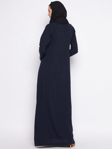 Nabia Blue Solid Nida Matte Fabric Abaya For Women With Georgette Scarf