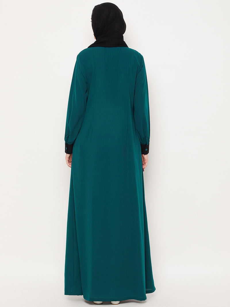 Nabia Bottle Green Nida Matte Color Design Abaya With Georgette Scarf