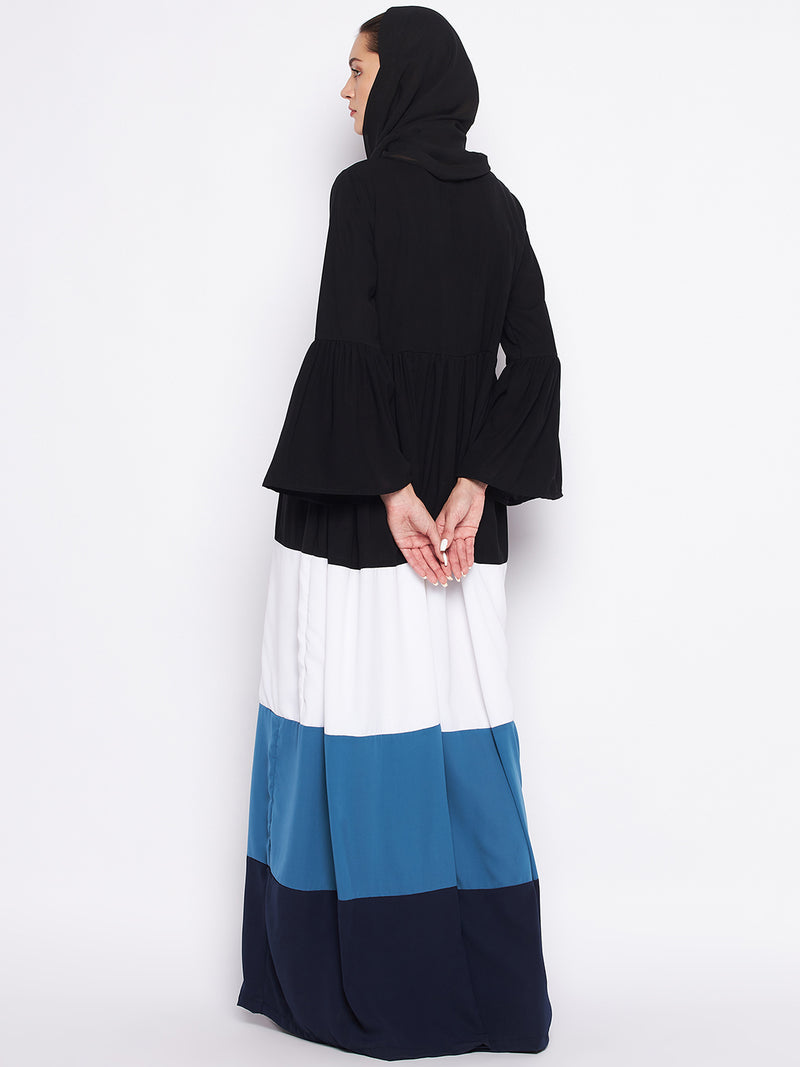 Nabia Multi-Colored Nida Matte Fabric Abaya For Women With Georgette Scarf