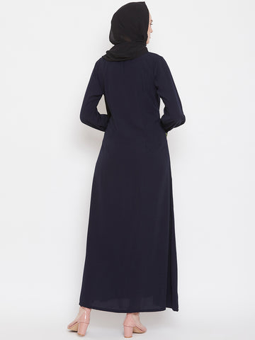 Nabia Women Blue Embroidery Nida Matte Fabric Abaya With Georgette Scarf