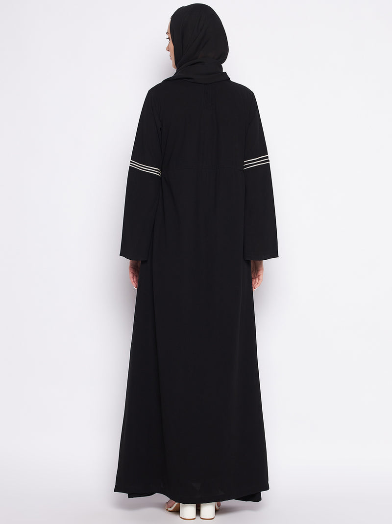 Nabia Black A-line Nida Matte Fabric Abaya For Women With Georgette Scarf
