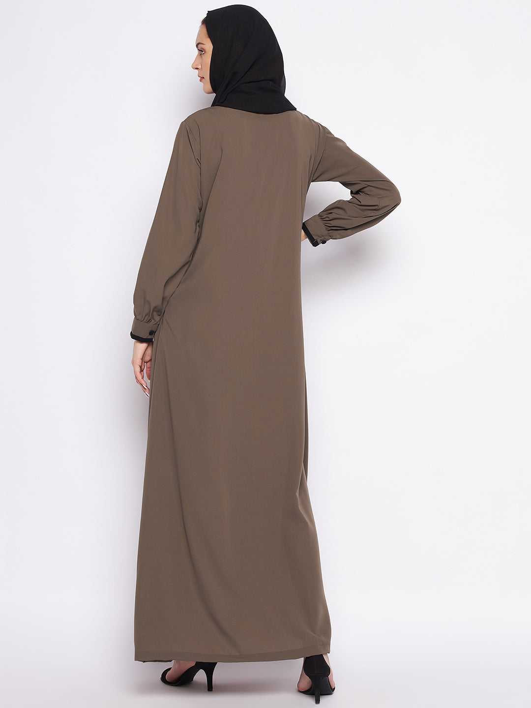 Nabia Oat Solid Nida Matte Fabric Abaya For Women With Georgette Scarf