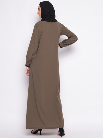Nabia Oat Solid Nida Matte Fabric Abaya For Women With Georgette Scarf