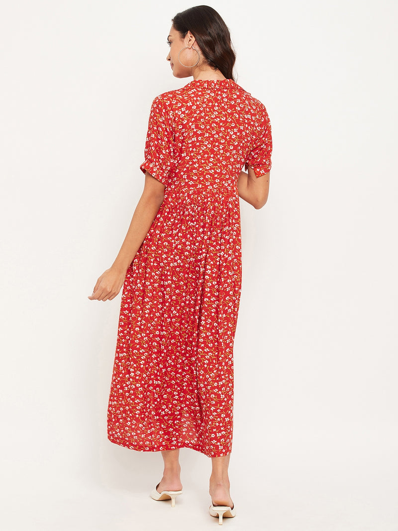 Maternity Red Floral Printed Dress for Women