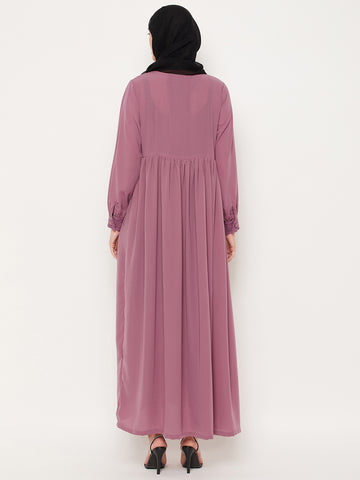 Nabia Puce Pink Lace work Nida Matte Women Abaya With Georgette Scarf