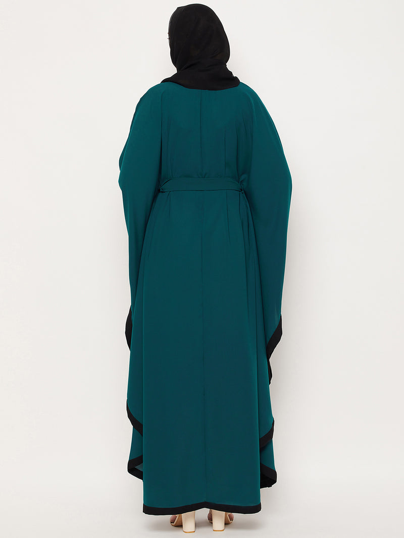 Nabia Bottle Green Nida Matte Full Length Kaftan Abaya With Georgette Scarf