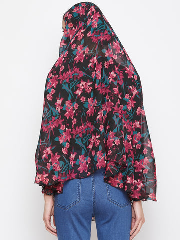 Nabia Women Black Floral Printed  Khimar Hijab