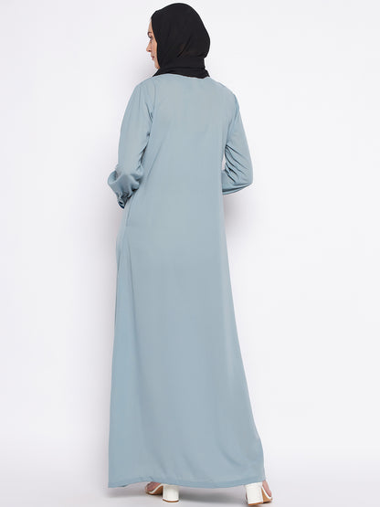 Nabia Sea Green Solid Nida Matte Fabric Abaya For Women with Georgette Scarf