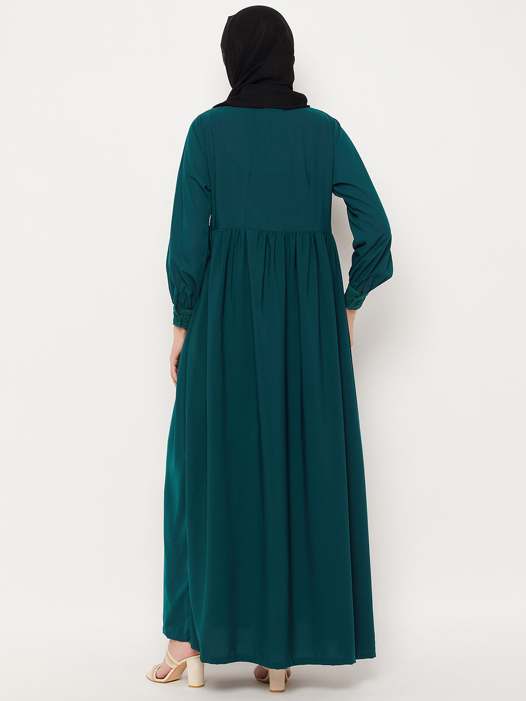 Nabia Green Lace work Women Abaya with Georgette Scarf