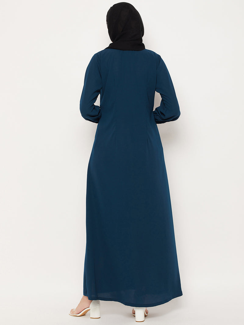 Nabia Teal Color Nida Matte Fabric Abaya With Georgette Scarf