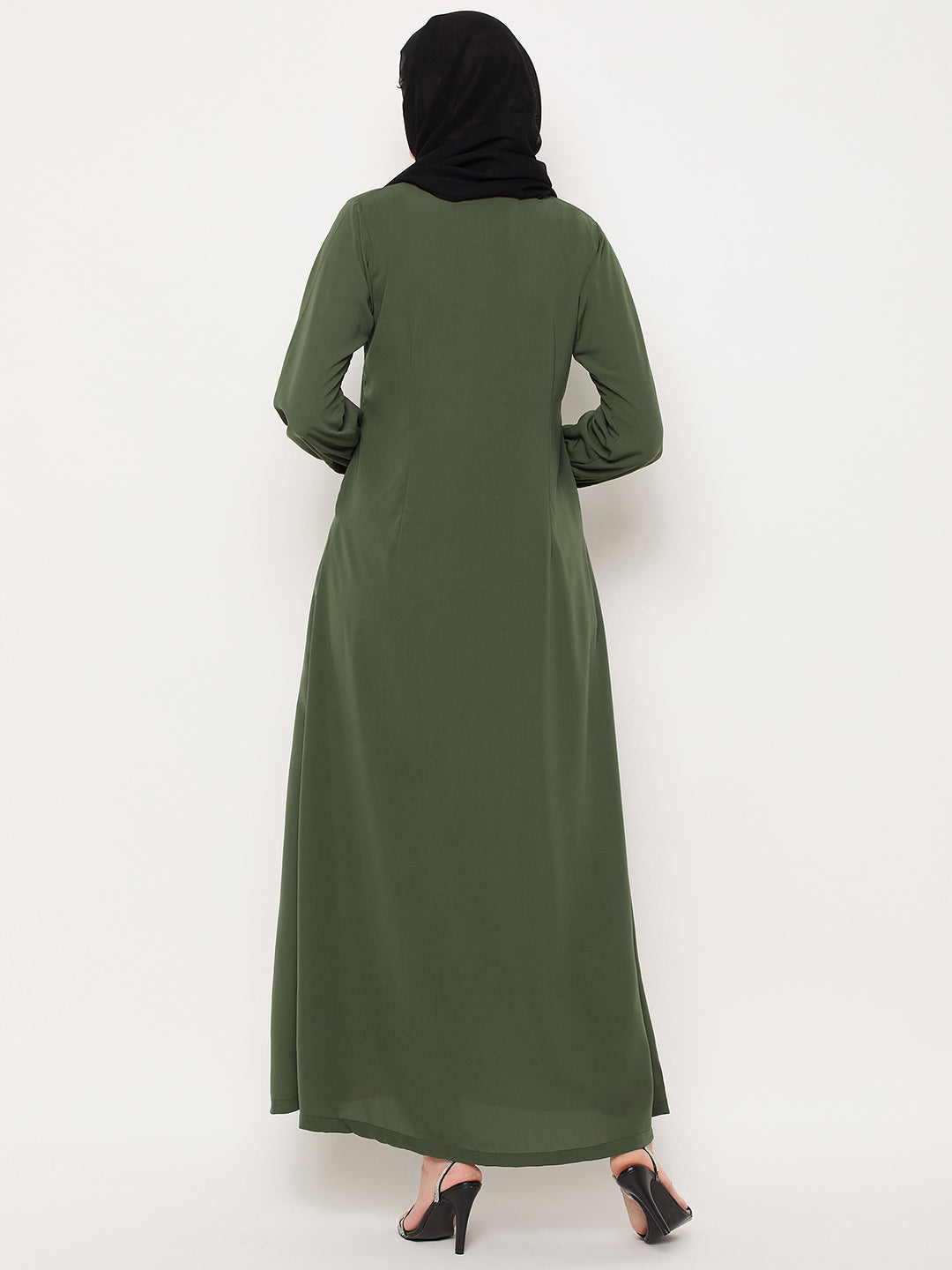 Nabia Jade Green Nida Matte Fabric Abaya With Georgette Scarf