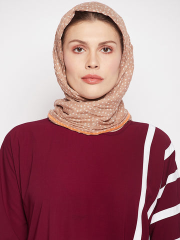 Nabia Women Maroon & White A-line Abaya Burqa with Black Georgette Scarf