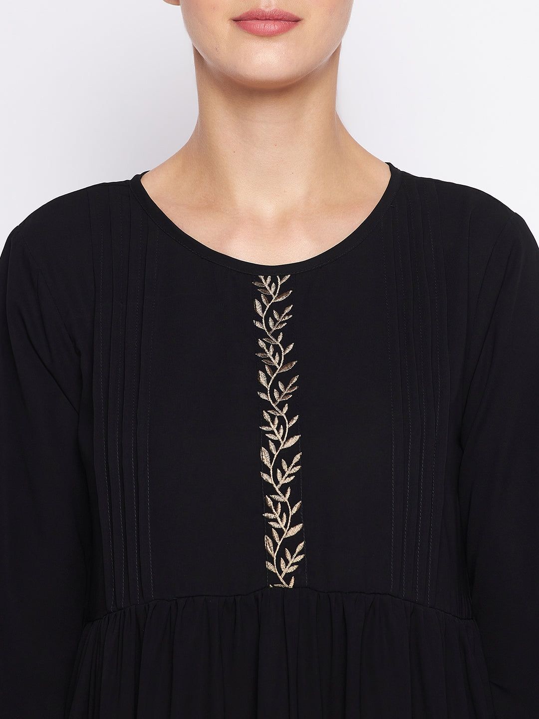Nabia Black Solid Nida Matte Fabric Abaya For Women With Georgette Scarf