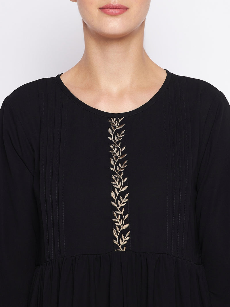 Nabia Black Solid Nida Matte Fabric Abaya For Women With Georgette Scarf