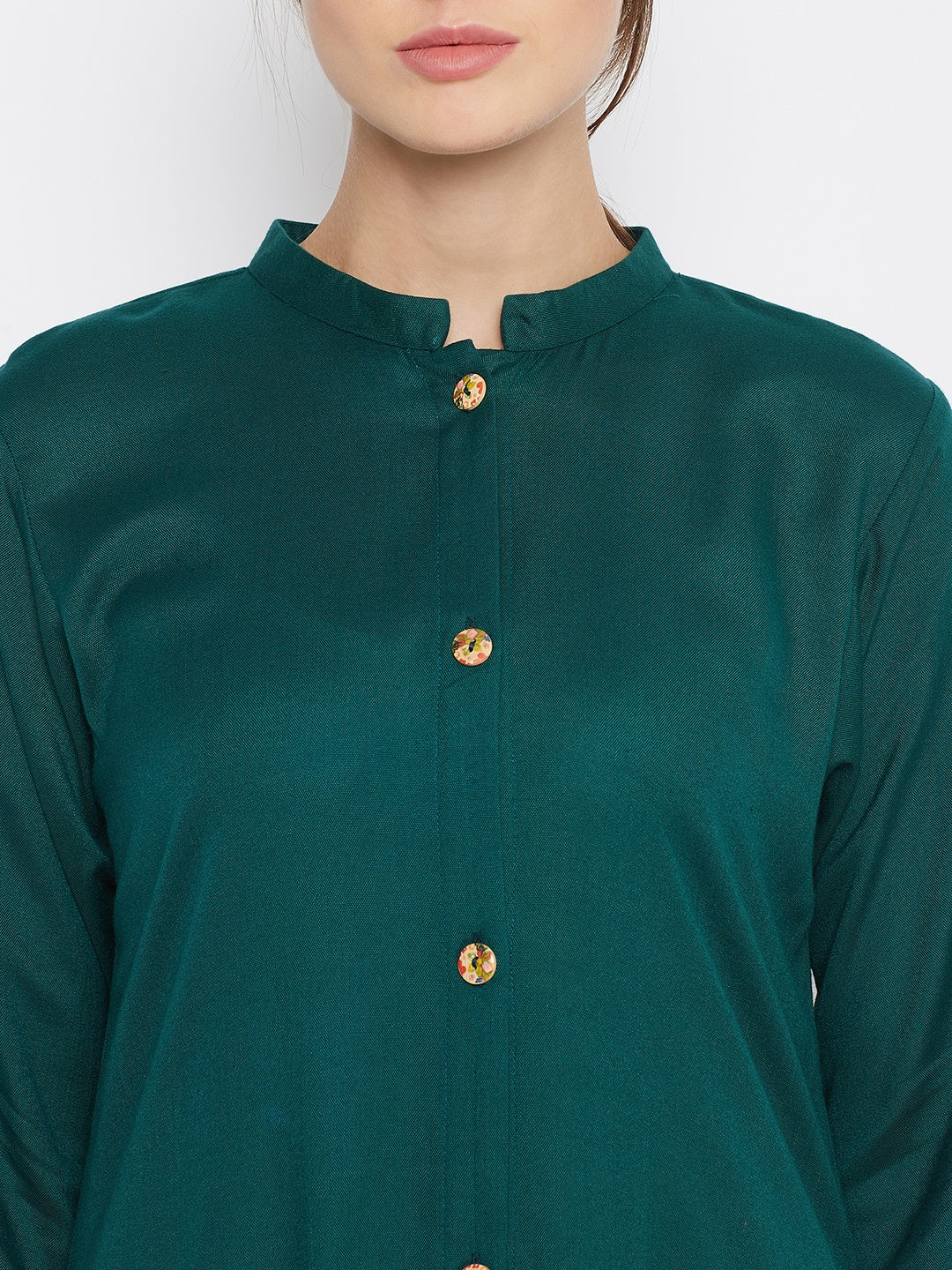 Nabia Women Bottle Green Rayon Front Open Abaya with Georgette Scarf