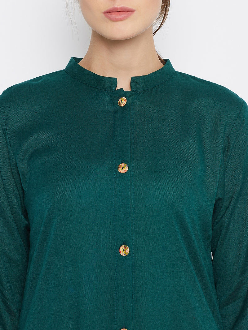 Nabia Women Bottle Green Rayon Front Open Abaya with Georgette Scarf
