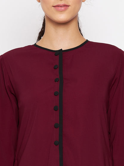 Nabia Women Maroon Piping Design Abaya/Burqa With Georgette Scarf