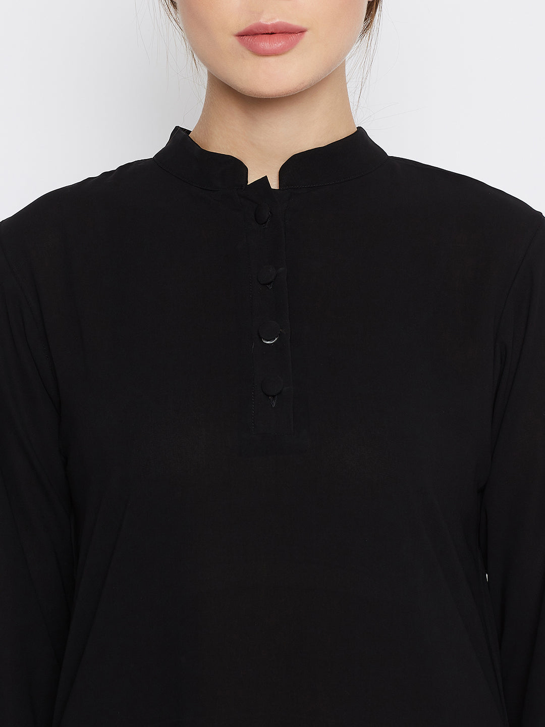Nabia Women Black Solid Frill Abaya With Georgette Scarf