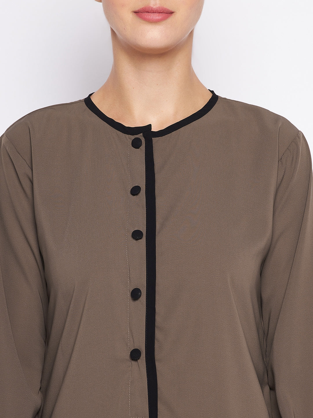 Nabia Oat Solid Nida Matte Fabric Abaya For Women With Georgette Scarf