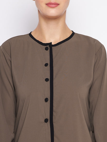 Nabia Oat Solid Nida Matte Fabric Abaya For Women with Georgette Scarf