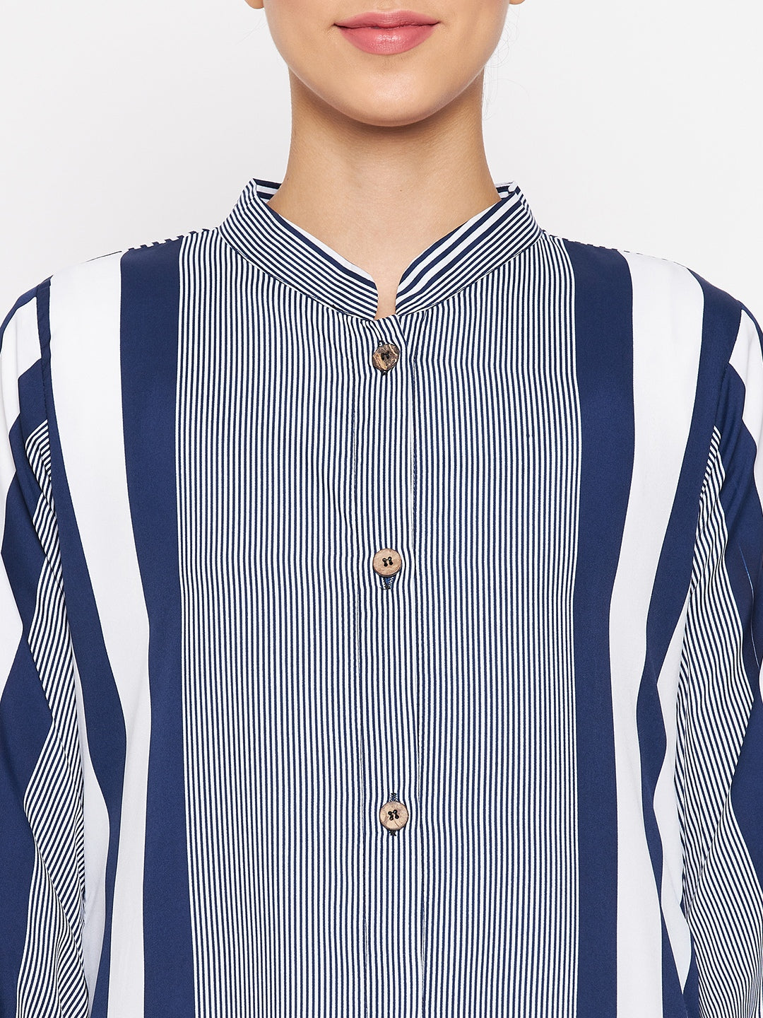 Nabia Blue Front Open Striped Abaya with Georgette Scarf for Women