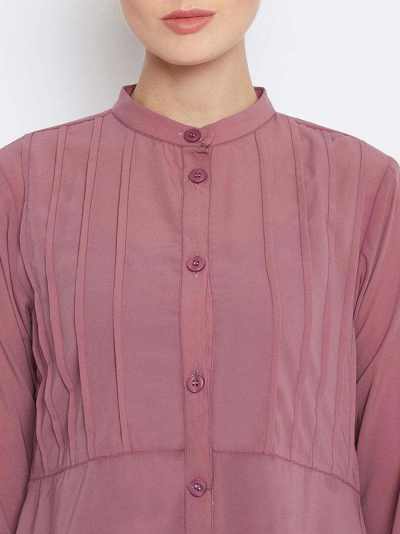 Nabia Women Fuse Pink Solid Yog Plate Abaya Dress With Georgette Scarf