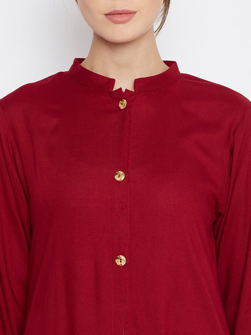 Nabia Women Maroon Rayon Front Open Abaya with Georgette Scarf