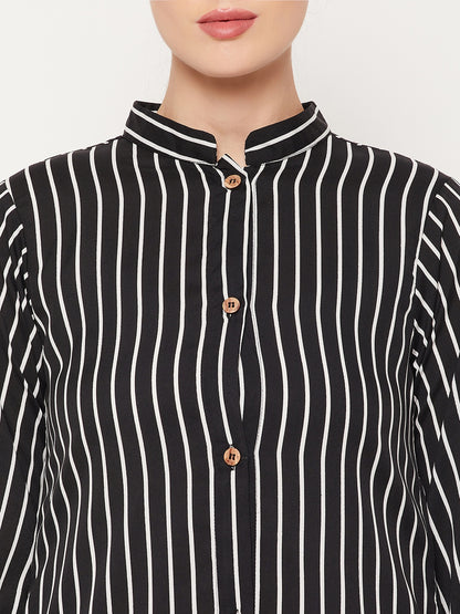 Nabia Black Striped Front Open Women Abaya with Georgette Scarf