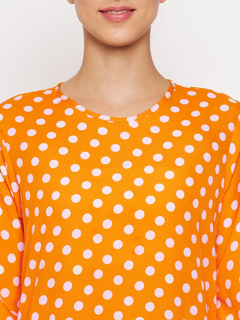 Nabia Women Yellow Polka Crepe Abaya Dress With Georgette Scarf