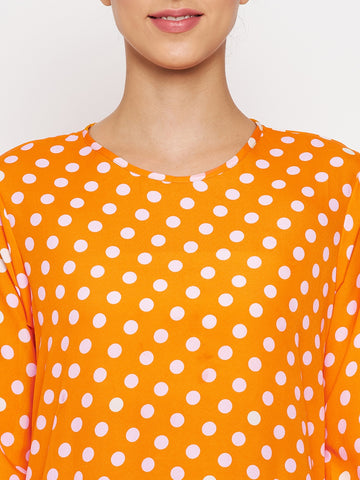Nabia Women Yellow Polka Crepe Abaya Dress With Georgette Scarf