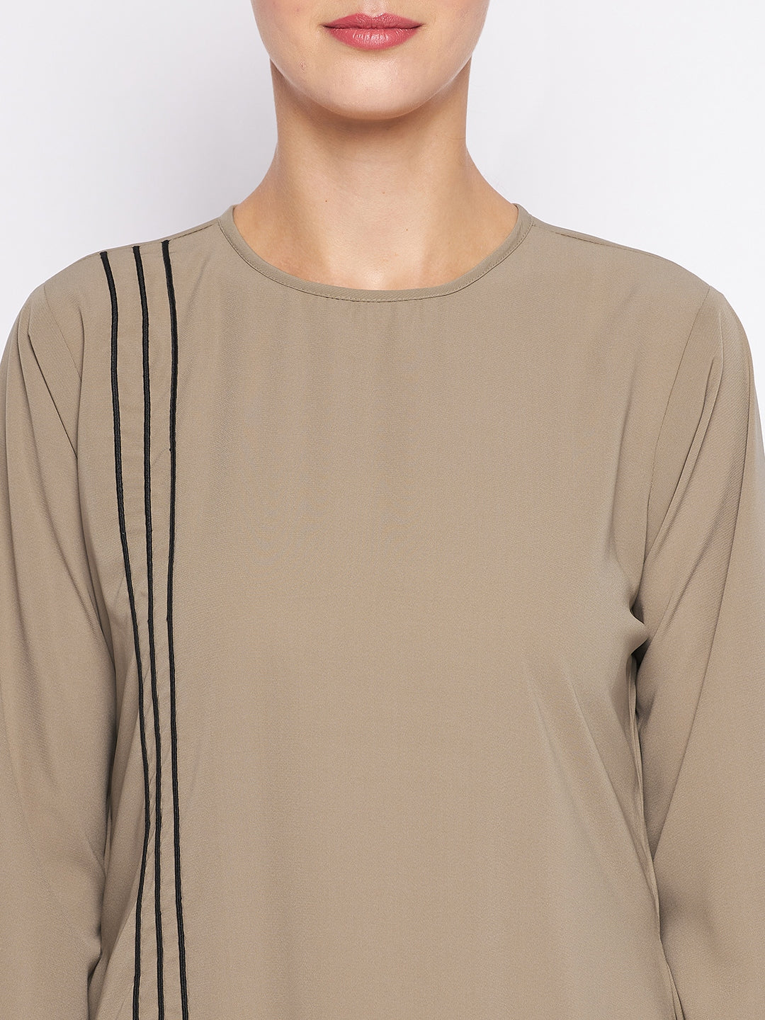 Nabia Beige A-line Nida Matte Fabric Abaya For Women With Georgette Scarf