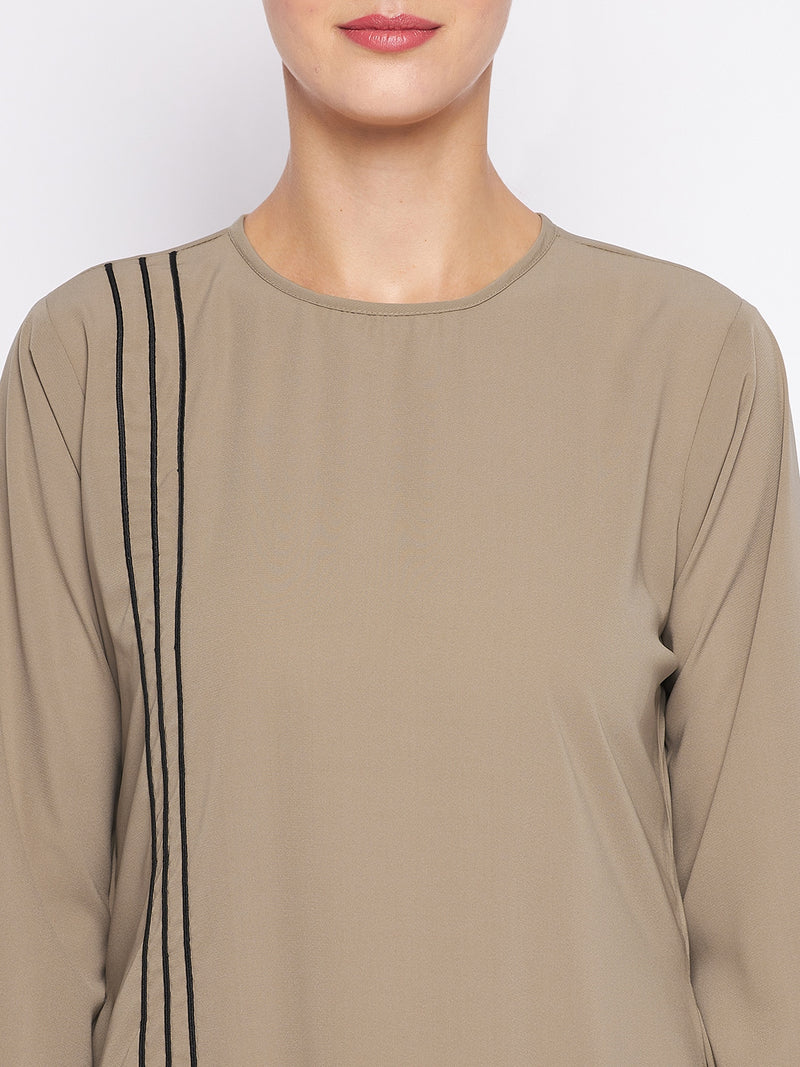 Nabia Beige A-line Nida Matte Fabric Abaya For Women With Georgette Scarf