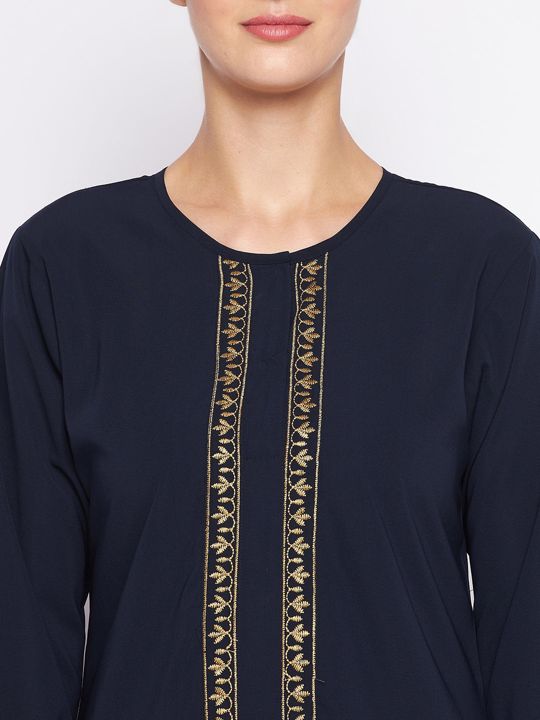 Nabia Blue Solid Nida Matte Fabric Abaya For Women With Georgette Scarf