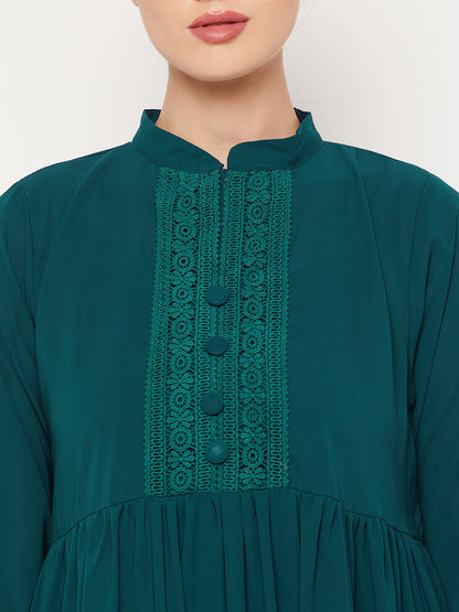Nabia Green Lace work Women Abaya with Georgette Scarf