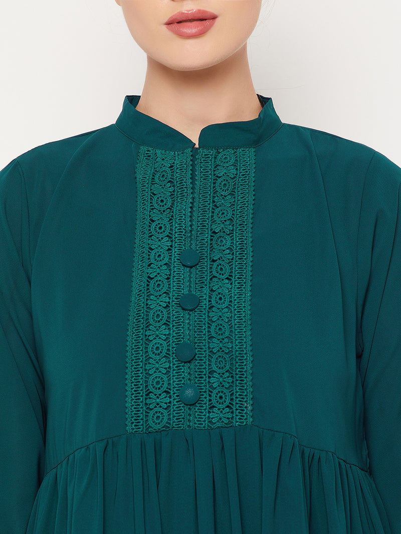 Nabia Green Lace work Nida Matte Women Abaya With Georgette Scarf