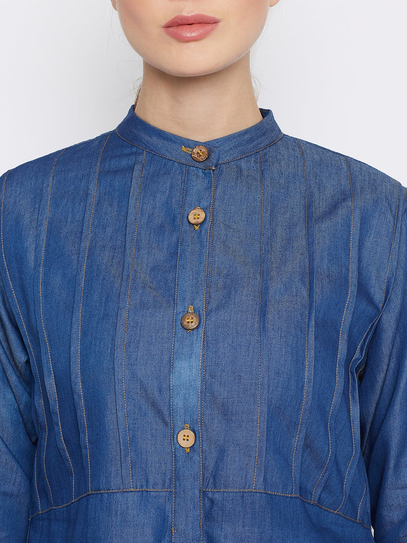 Nabia Women Blue Solid Denim Abaya With Georgette Scarf