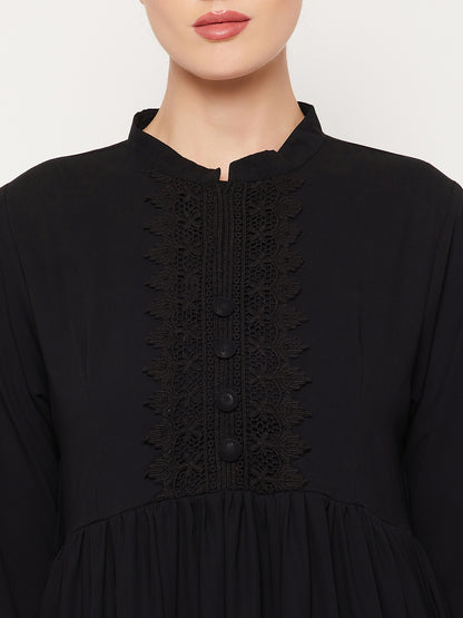 Nabia Black Lace Women Abaya with Georgette Scarf